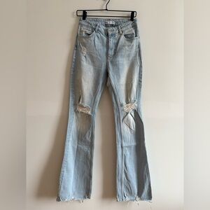 Zara Light Blue Distressed Flare Jeans